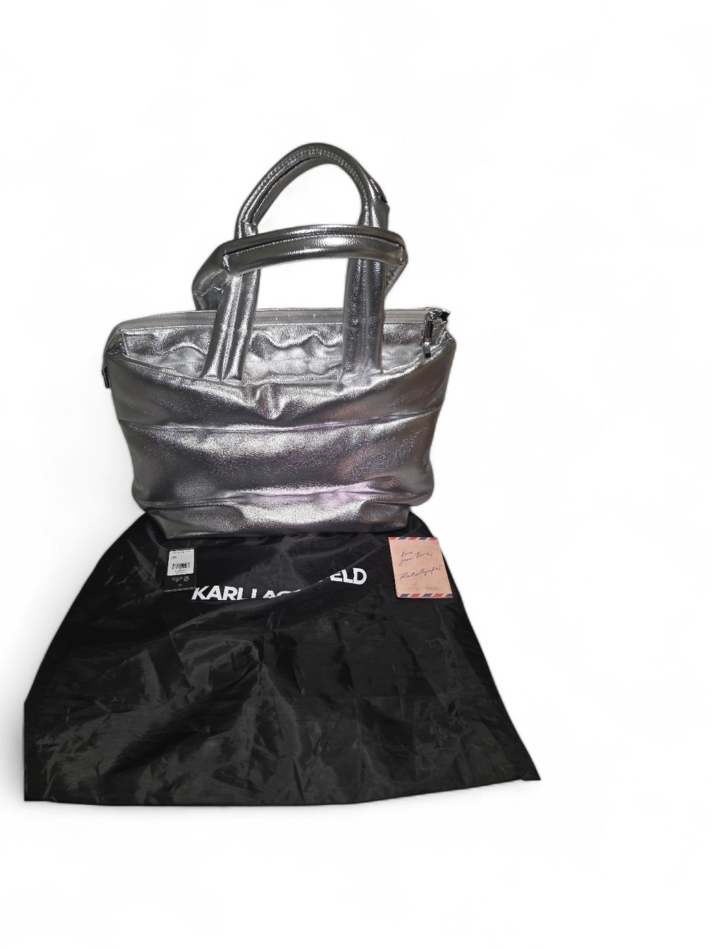 Karl Lagerfeld Silver Metallic Tote Bag - Picture 6 of 7